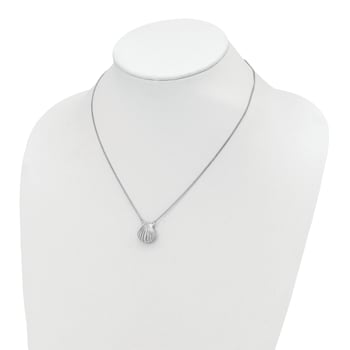 Rhodium Over Sterling Silver Seashell 15mm Locket Necklace