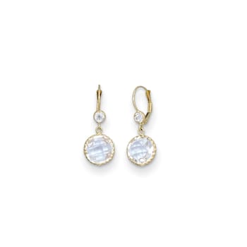14K Yellow Gold Crystal and White Quartz Leverback Dangle Earrings