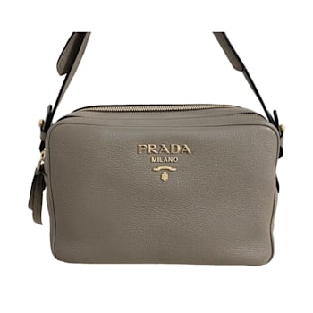 Prada Argilla Grey Vitello Phenix Leather Double Zip Crossbody Bag