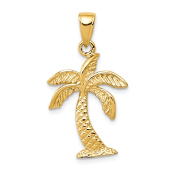14k Yellow Gold Textured Palm Tree Pendant