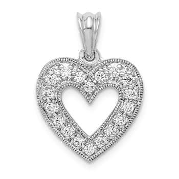 Rhodium Over 14k White Gold Diamond Heart Pendant