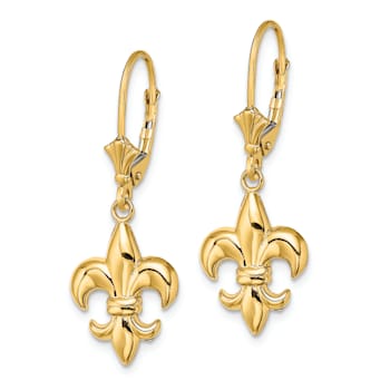 14k Yellow Gold Small Fleur-De-Lis Dangle Earrings