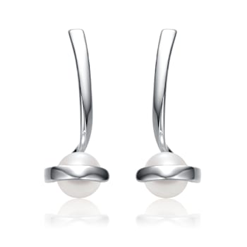 Pear Shape Freshwater Pearl Ribbon Swirl Drop Earrings In Sterling Silver