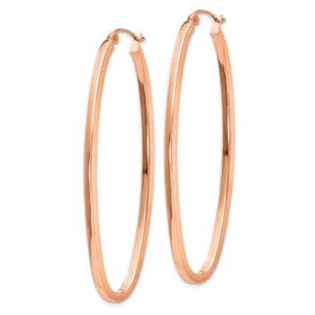 14k Rose Gold 7/8" Square Tube Oval Hoop Earrings