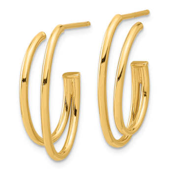 14k Yellow Gold 15/16" Polished Oval Double Strand J-Hoop Earrings