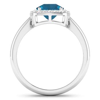 2.17ctw London Blue Topaz and Diamond 14K White Gold Halo Ring