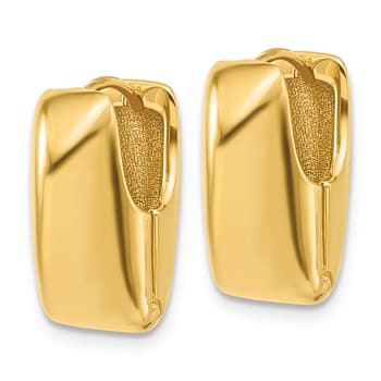 14k Yellow Gold 5/8 inch Polished Puff Oval Hinged Hoop Earrings