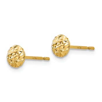 14k Yellow Gold Diamond-Cut 5mm Circle Puffed Stud Earrings