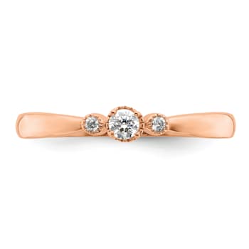 14K Rose Gold Petite Beaded Edge Round Diamond Ring 0.1ctw