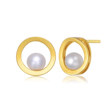 Freshwater Pearl Stud Earrings In 14K Gold Over Sterling Silver
