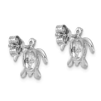 Rhodium Over Sterling Silver Enameled Polished Turtle Post Earrings