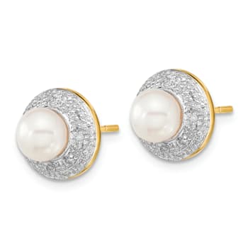 14K Yellow Gold and Rhodium 5-6mm Button Freshwater Cultured Pearl
0.05ct Diamond Post Earrings