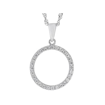 White Zircon Circle Pendant Necklace In Sterling Silver 0.50ctw