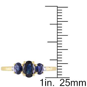 Blue Sapphire and Diamond 10K Yellow Gold Ring 1.02ctw