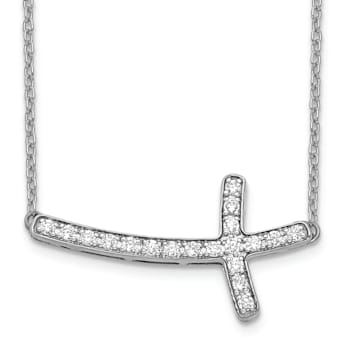 Rhodium Over 14K White Gold Lab Grown Diamond VS/SI GH, Sideways Cross
18 Inch Necklace