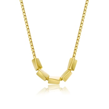Rectangular Beaded Chain Necklace In 14K Gold Over Sterling Silver