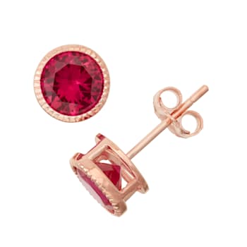 Round Lab Created Ruby 14K Rose Gold Over Sterling Silver Stud Earrings 2.00ctw