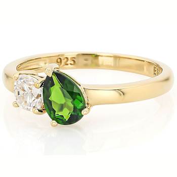 Chrome Diopside And Moissanite Ring In 18K Gold Over Sterling Silver