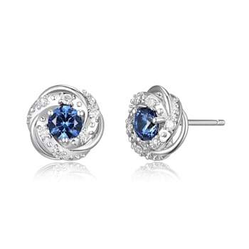 Blue Lab Created Sapphire Rhodium Over Sterling Silver Earrings