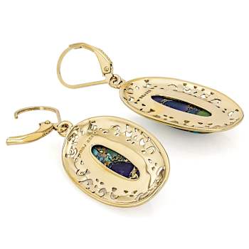 Multi-Color Blended Turquoise Oval Dangle Earrings In 18K Gold Over
Sterling Silver 17x7mm