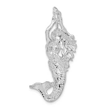 Rhodium Over Sterling Silver Polished Mermaid with Shell Slide Pendant