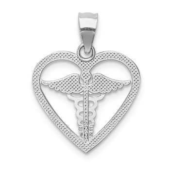 Rhodium Over 14k White Gold Polished and Textured Medical Heart Pendant