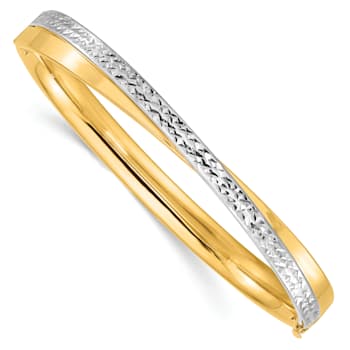 14k Yellow Gold and Rhodium Over 14k Yellow Gold 7.4mm Diamond-Cut
Bypass Hinged Bangle