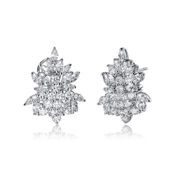 Marquise CZ Cluster Stud Earrings In Sterling Silver 18.40ctw