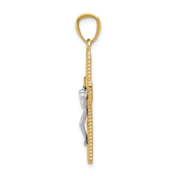 14K Yellow and White Gold Polished Crucifix Pendant