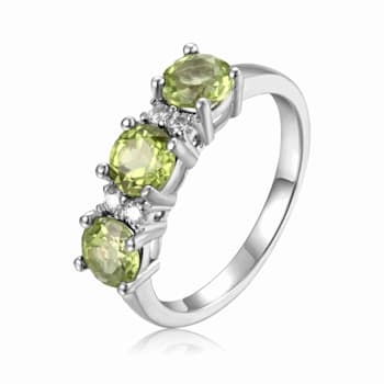Peridot and Moissanite Sterling Silver 3-Stone Ring