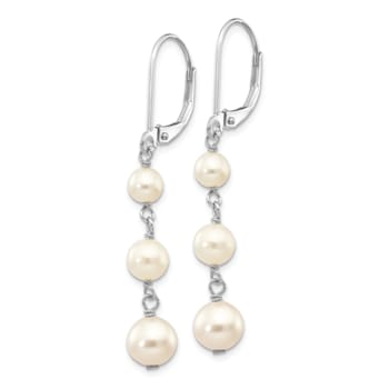 Rhodium Over 14K White Gold 4-6mm Near Round White Freshwater Cultured
Pearl Dangle Earrings