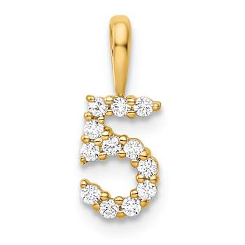 14k Yellow Gold Diamond Number 5 Pendant