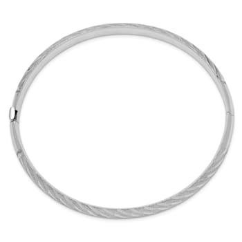 Rhodium Over 14k White Gold 6.2mm Textured and Diamond-Cut Twisted
Hinged Bangle