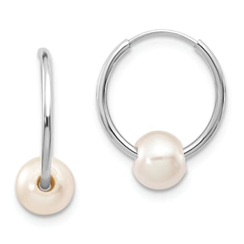 Rhodium Over 14K White Gold 5-6mm White Freshwater Cultured Pearl
Endless Hoop Earrings