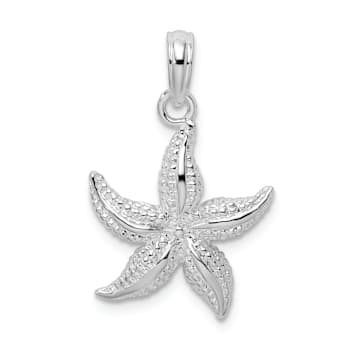 Rhodium Over Sterling Silver Polished and Textured Starfish Pendant