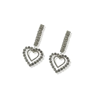 Off Park® Collection, Silver Crystal Double Heart Drop Earring.