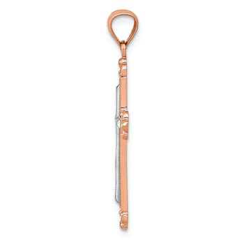 14k Rose Gold and Rhodium Over 14k Rose Gold Diamond-Cut Cross Pendant