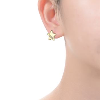 CZ Lucky Star Stud Earrings In 14K Gold Over Brass