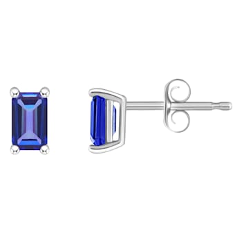 5x3mm Emerald Cut Tanzanite 14k White Gold Stud Earrings