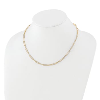 14K Yellow Gold Polished and Textured Paperclip Link Necklace