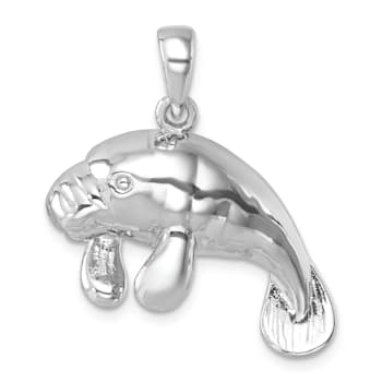 Rhodium Over Sterling Silver Medium Manatee Pendant