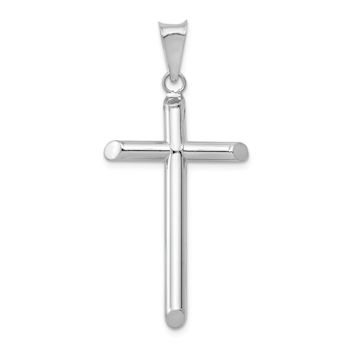 Rhodium Over 14k White Gold 3D Polished Tube Cross Pendant