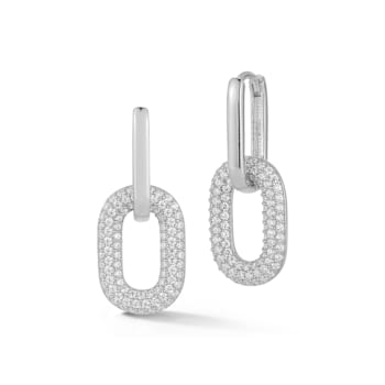 Sterling Statements Rhodium Over Sterling Silver Pave Oval Link Dangle Earrings