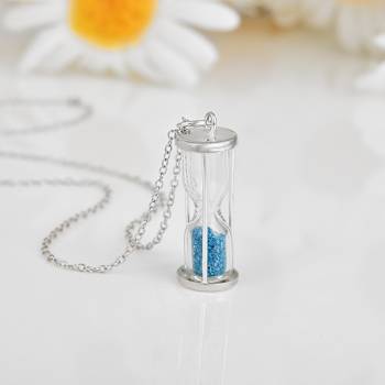 Blue Topaz Rhodium Over Sterling Silver Hourglass Sand Timer Pendant