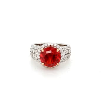 5.03 Cts Rhodochrosite and 1.20 Cts White Diamond Ring in 14K 2- Tone