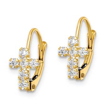 14k Yellow Gold Cubic Zirconia Polished Cross Dangle Earrings