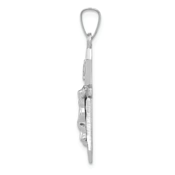 Rhodium Over 14K White Gold Polished INRI Crucifix Pendant
