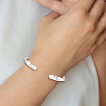 Sterling Silver Polished with Hammered Ends Cuff Bracelet
