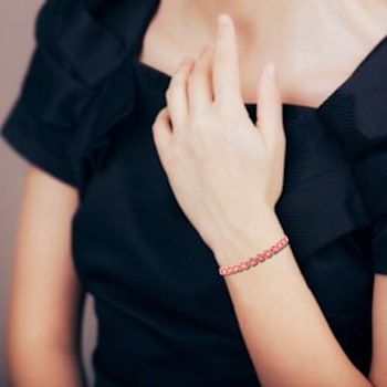 Lab Created Peach Padparadscha Sapphire 18K Rose Gold Over Sterling
Silver Halo Tennis Bracelet