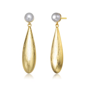 Freshwater Pearl Pear Shape Drop Earrings In 14K Gold Over Sterling Silver